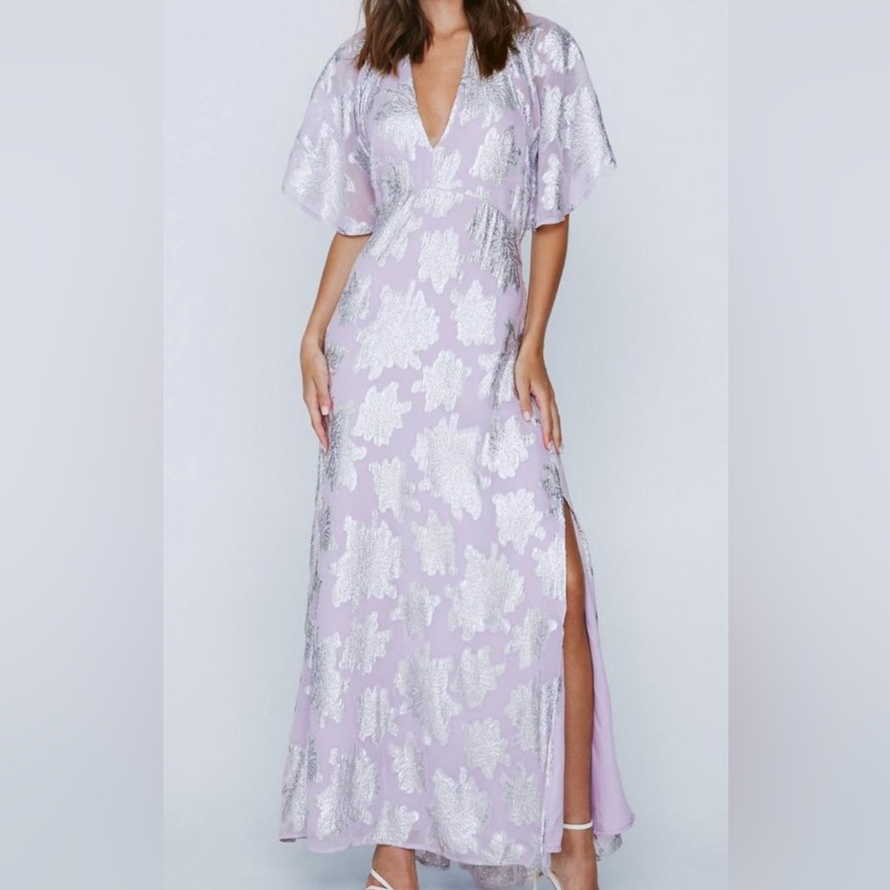 Angel Sleeve Metallic Maxi Dress